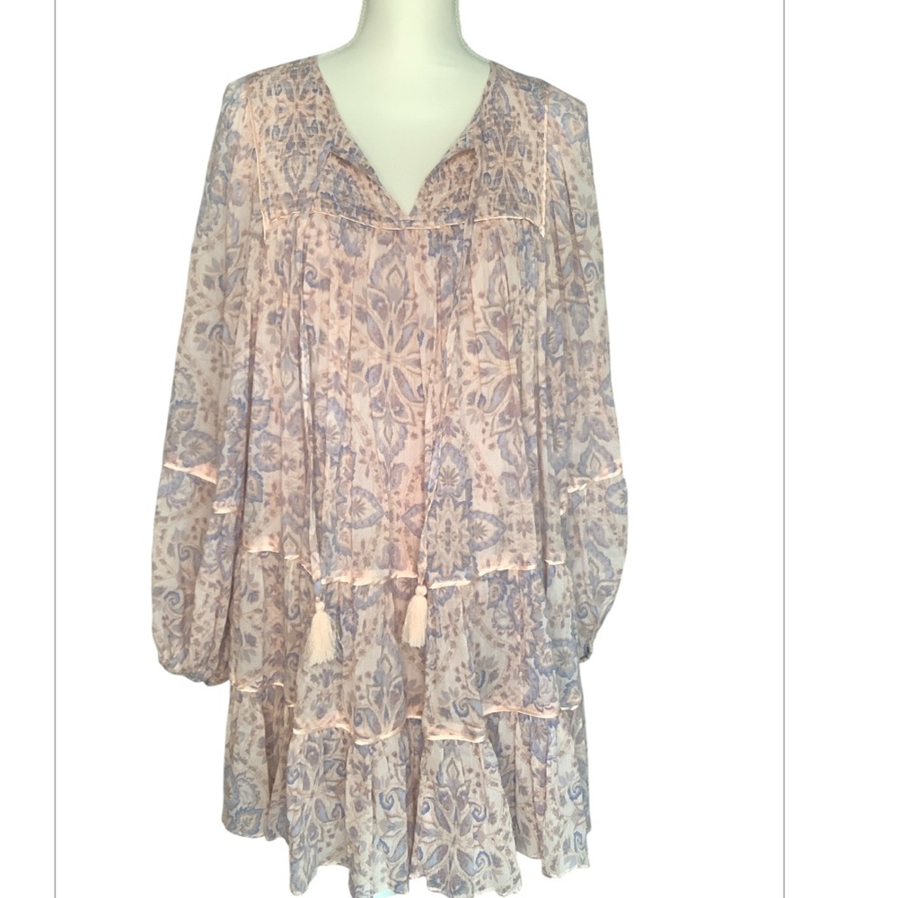 OLIVACEOUS Floral Boho Light Pastel Cotton Dress Size Large Whimsy